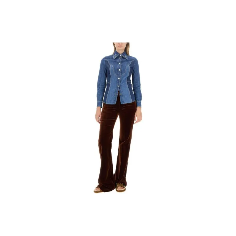 ETRO Floral Embroidered Button Up Denim Shirt-4