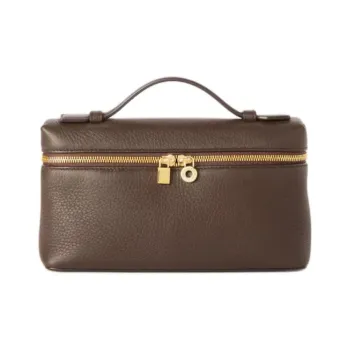 Loro Piana Cow Leather Shoulder Bag Crossbody Bag Handbag Women's Dark Licorice Chocolate With Sun Gold