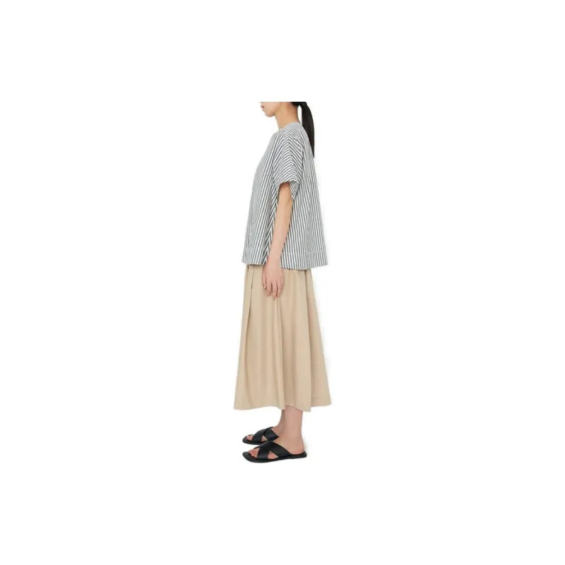 MUJI T Shirts Women's Black X Stripes-3
