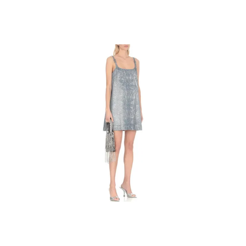 VERSACE JEANS COUTURE Lamé Shift Sleeveless Denim Dress-1