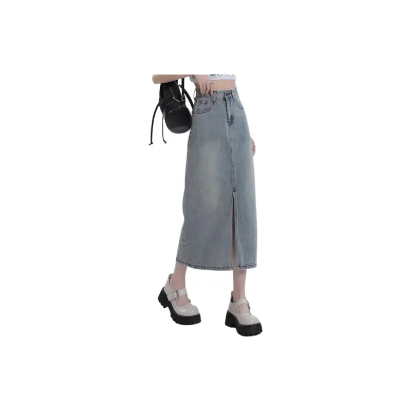 SONGS ALONG Denim Long Skirts Women's Nostalgic Blue-2
