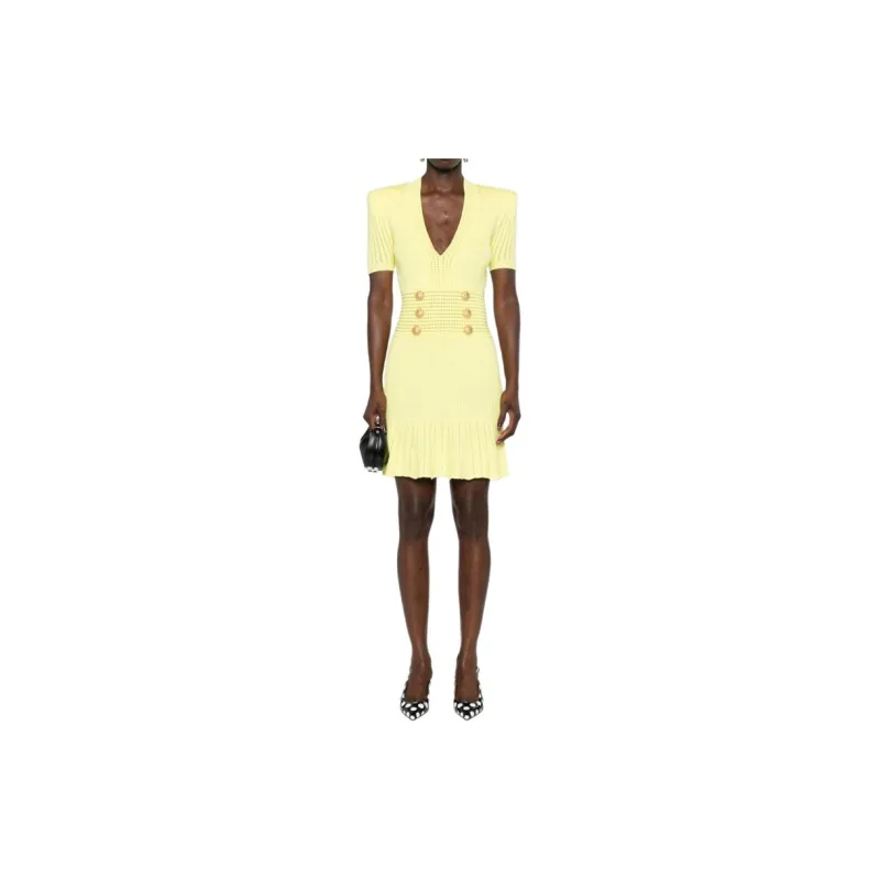 BALMAIN SS24 Short-Sleeved Dresses Women's Lemon Yellow-1