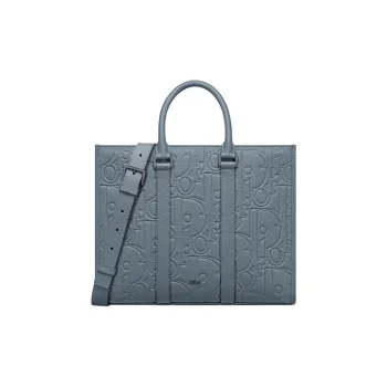 DIOR Cow Leather Tote Bag Shopping Bag Shoulder Bag Crossbody Bag Handbag Medium Size Men's Blue