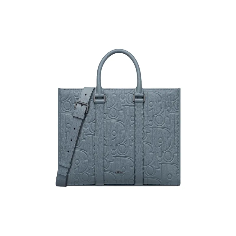 DIOR Cow Leather Tote Bag Shopping Bag Shoulder Bag Crossbody Bag Handbag Medium Size Men's Blue-0