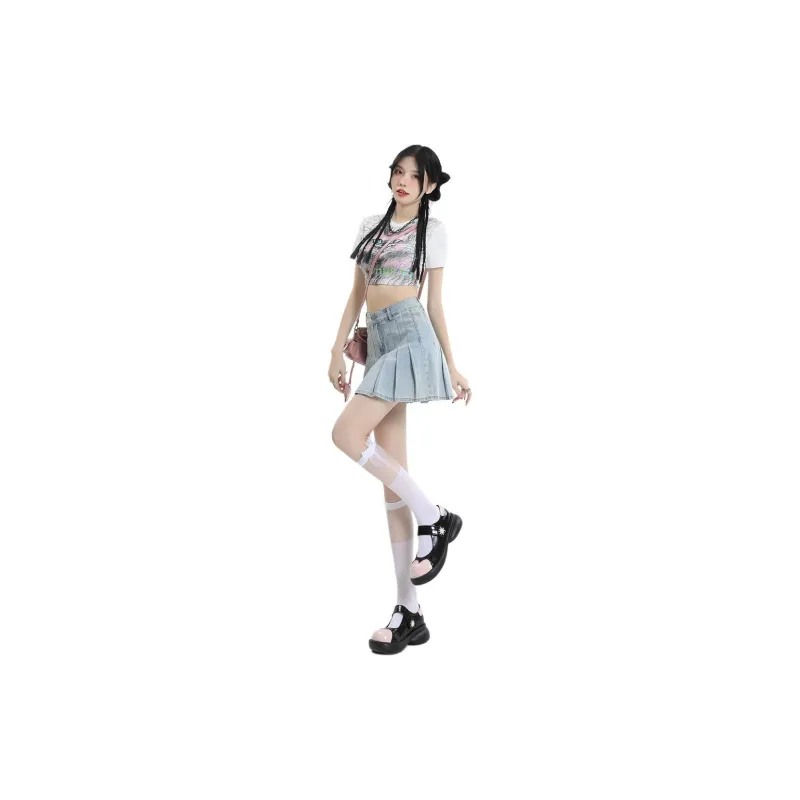 Kazakhstan Denim Short Skirts Women's Light Blue-3
