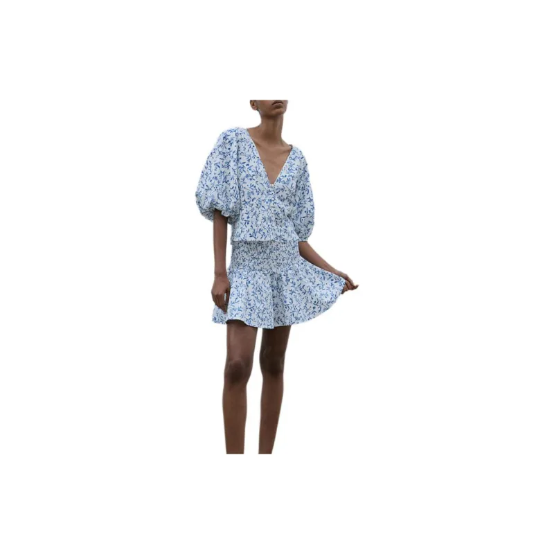 H&M Casual Short Skirts Women's White/Blue Floral-1