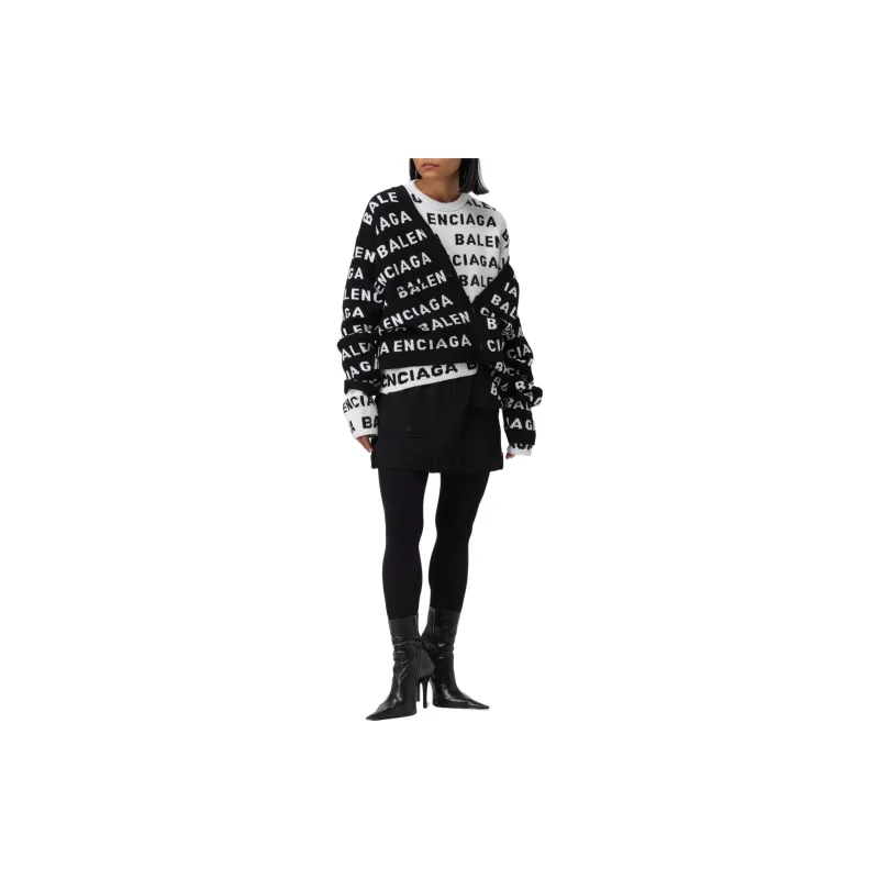 Balenciaga Logo Intarsia Knit Crewneck Jumper-3