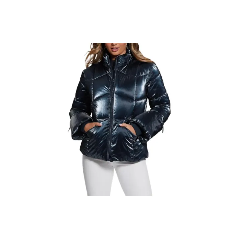 GUESS Paloma Nylon Puffer Hooded Jacket Jackets Coats Women's Marine Blue-1