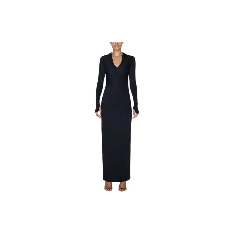 Khy SS24 DROP 009 Smooth Stretch Ruched Maxi Dress Long-Sleeved Dresses Women's Black-2
