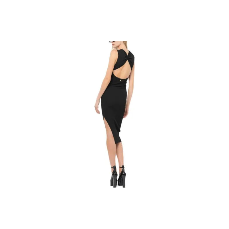 PINKO FW23 Abito Longuette In Maglia A Costine Sleeveless Dress Women's Black-3