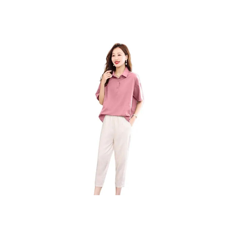 IVENI Casual Suit Women's Pink Top White Bottom-2