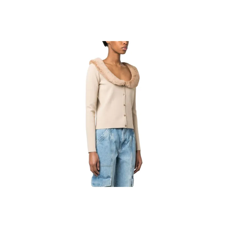 Blumarine Faux Fur Collared Button Up Cardigan-1