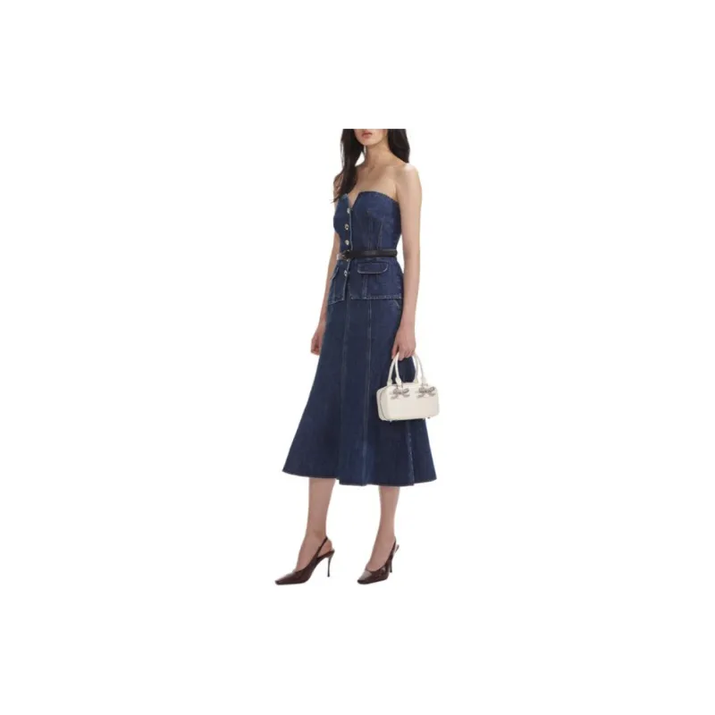 Self portrait Sleeveless Dress Women's Denim Blue-1