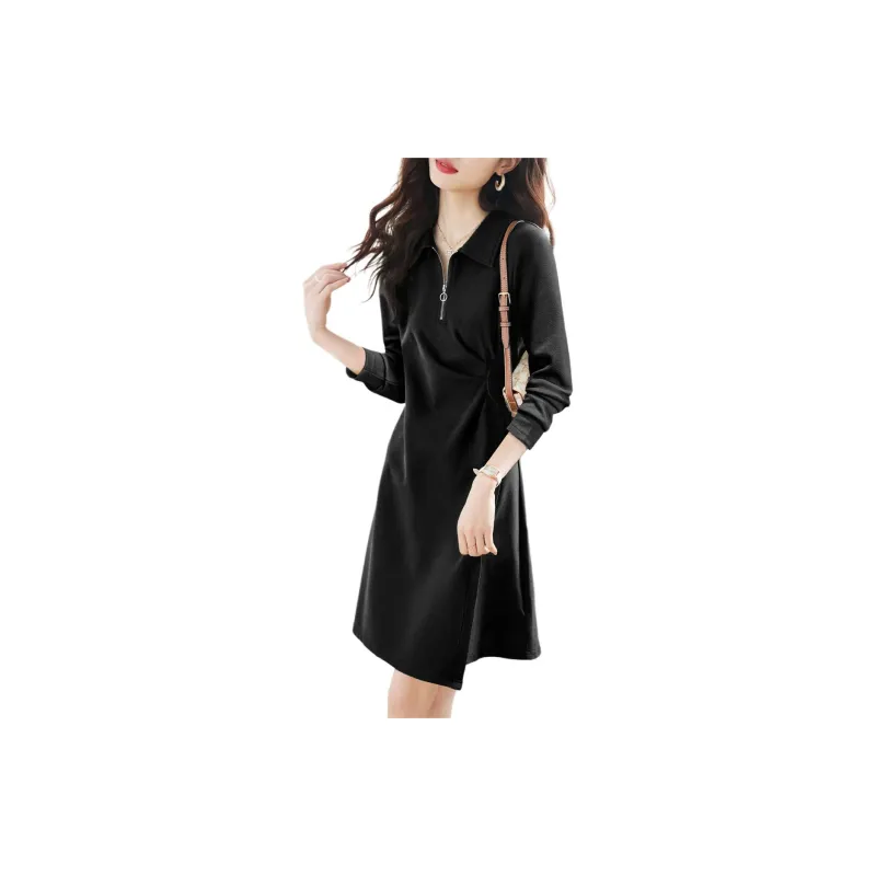 Mo Han Yi Mei Long Sleeved Dresses Women's Black-1