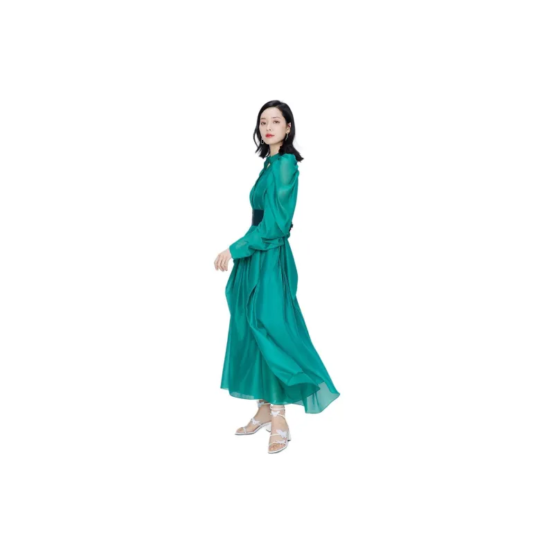 BBLLUUEE Long Sleeved Dresses Women's Turquoise Green-1