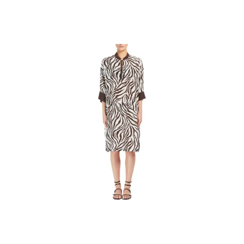 ’S MAX MARA Printed Silk Kaftan Long-Sleeved Dresses Women's Brown-1