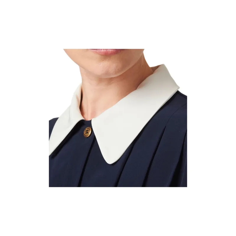 MIU MIU Pleated Marocain Top Crop Top Women's Marine Blue-4