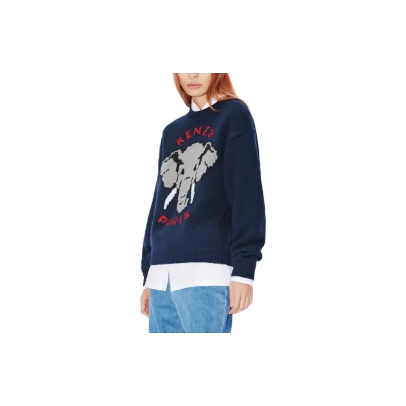 KENZO Elephant' Wool Jumper Sweater Women's Blue-2