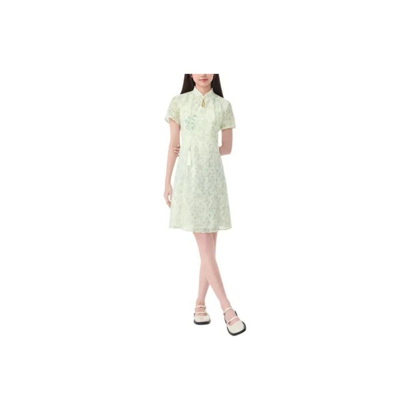 EICHITOO Short Sleeved Dresses Women's Light Green Pattern-1