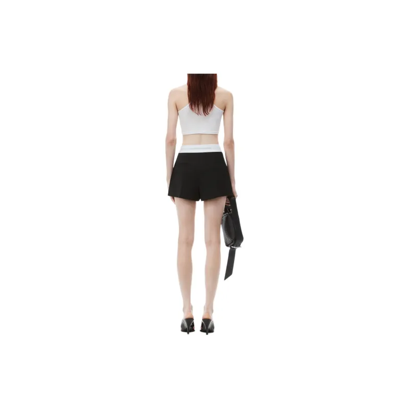 Alexander Wang High Waisted Pleated Logo Elastic Short Black-2