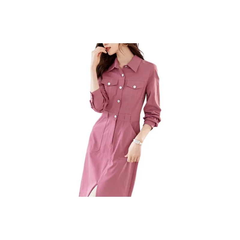 Mo Han Yi Mei Long Sleeved Dress Women's Leather Pink-1