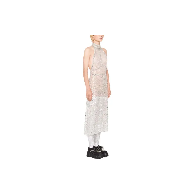 MIU MIU Halterneck Embroidered Organza Dress-2
