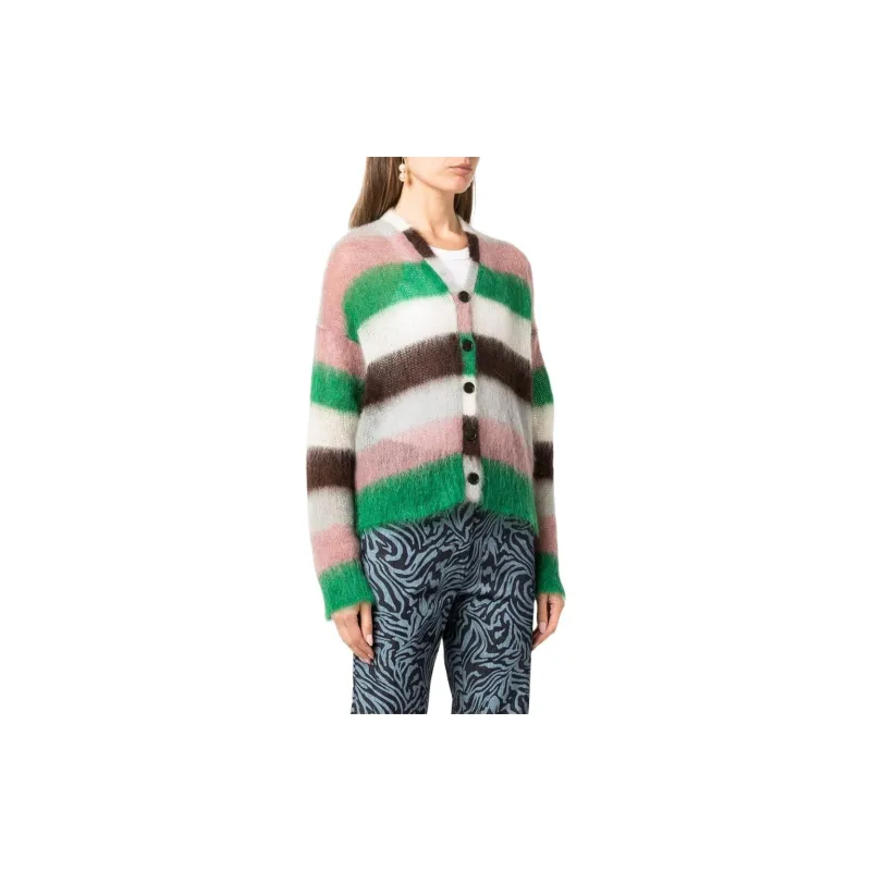 LOEWE Stripe Mohair Cardigan 'Green/Pink'-4