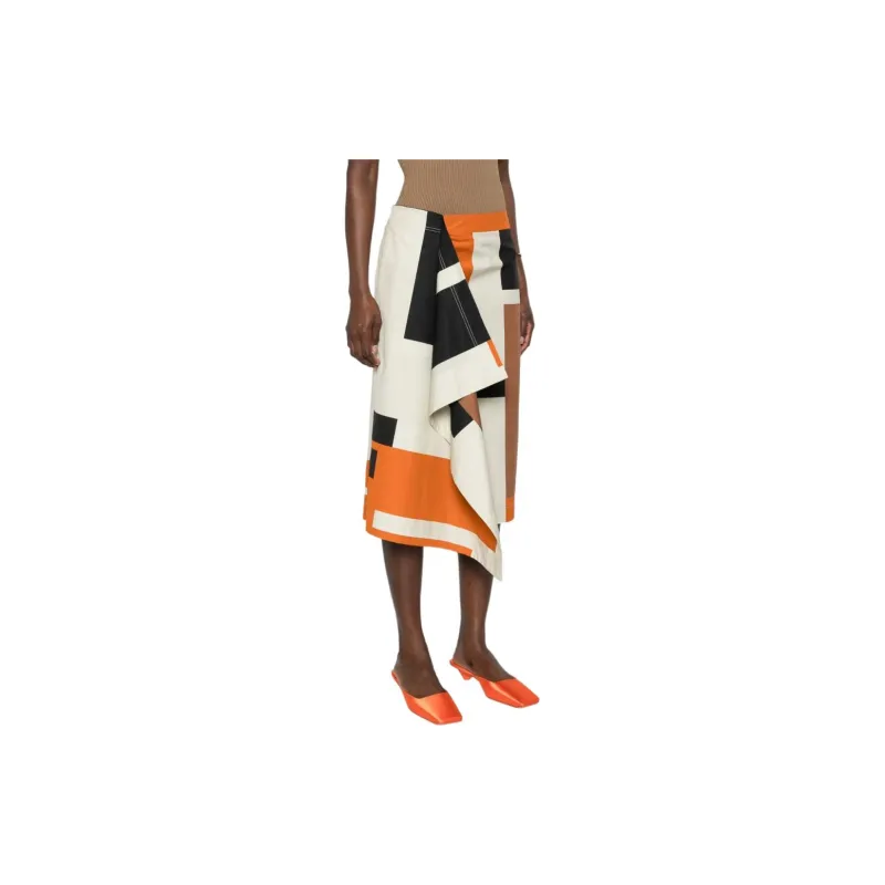 FENDI Asymmetric Hem Draped Midi Skirt-4