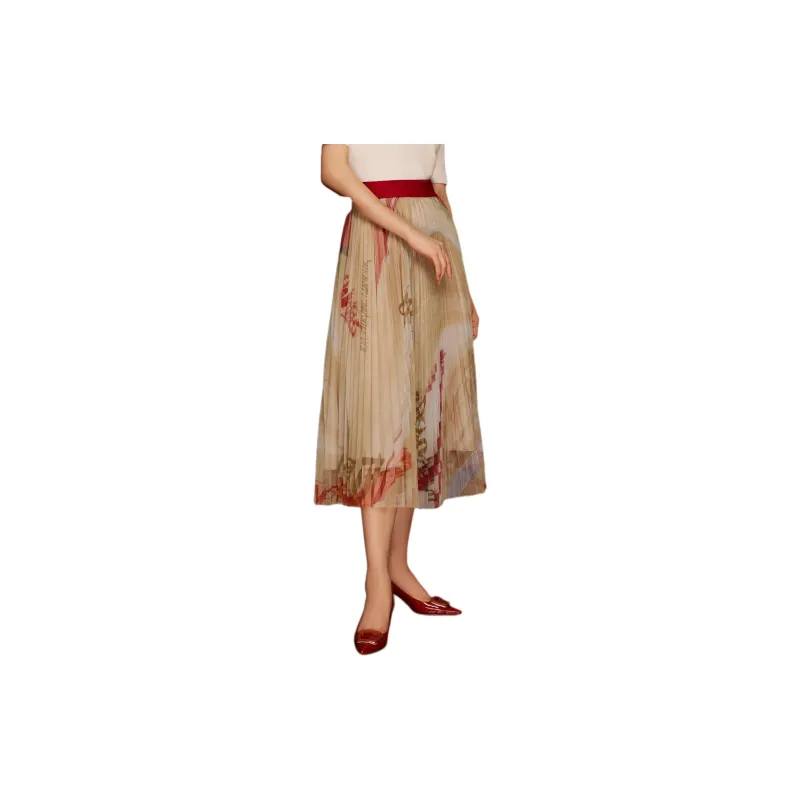 BBLLUUEE Casual Long Skirt Women's Elegant Camel-1