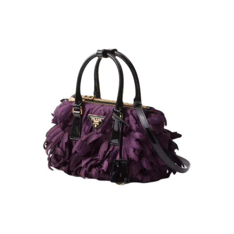 PRADA Galleria Killer Bag Fabric With Leather Shoulder Bag Crossbody Bag Handbag Mini Women's Plum Red & Black-1