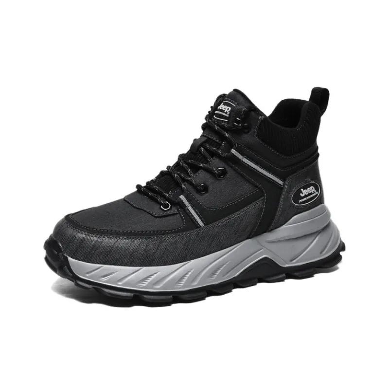 Jeep Anti Slip Wear Resistant Mid Top Hiking Shoes Men's Black-0