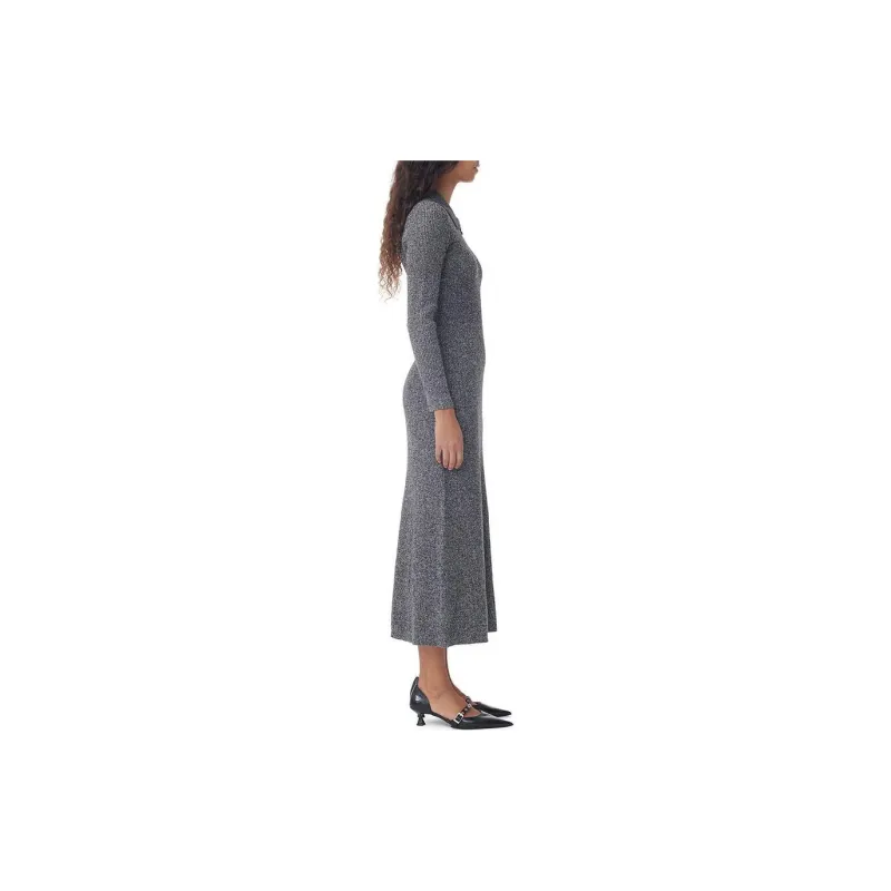 GANNI SS24 Long Sleeved Dress Women's Ebony Wood Mixed Color-3