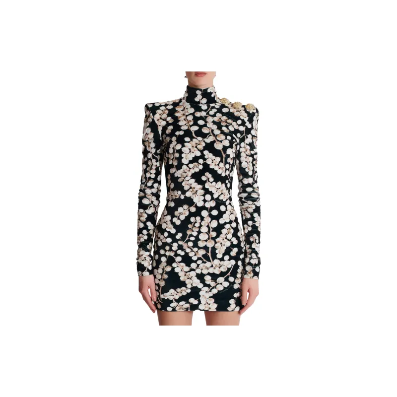 BALMAIN Redcurrant print Velvet Mini Dress-4
