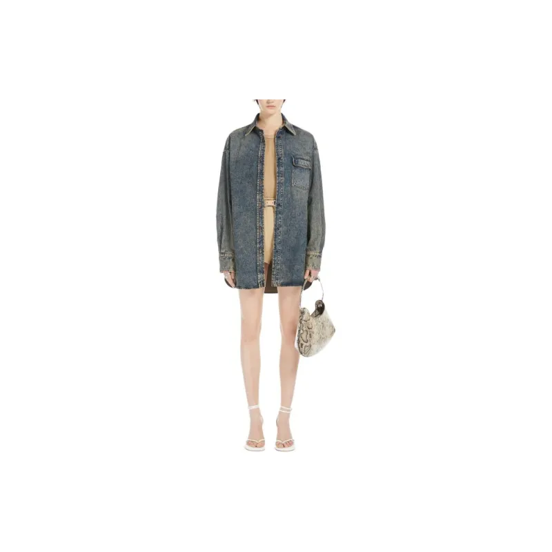 SportMa Targa Collection Oversized Denim Blouse Shirt Women's Beige-1