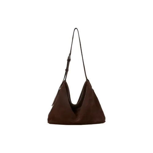 Qiuzhen Matte Cow Leather Free Hobo Bag Nubuck Shoulder Bag Large Size Extra Large Unisex Coffee/Black
