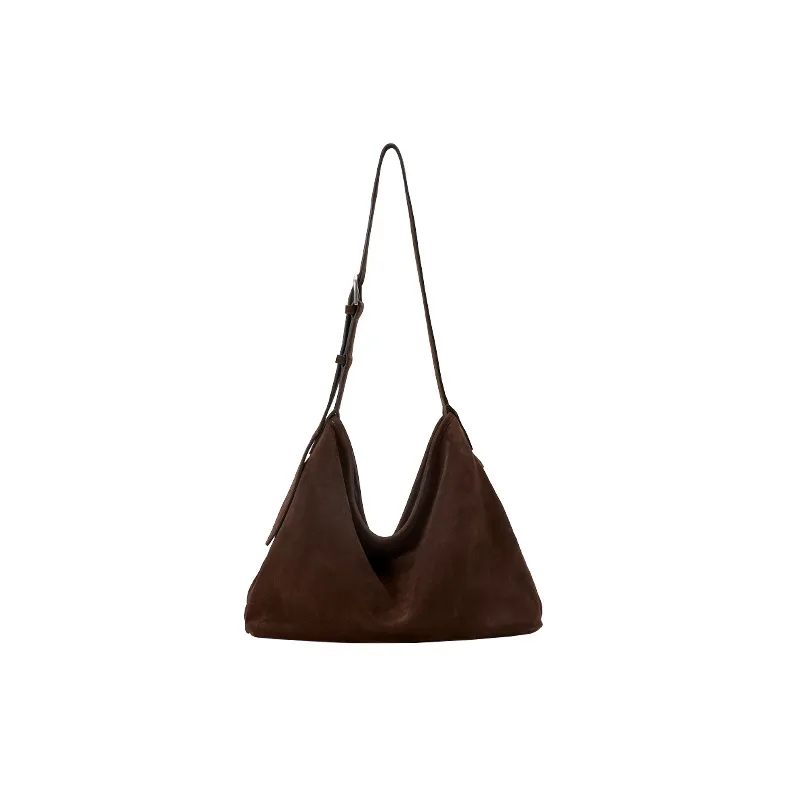 Qiuzhen Matte Cow Leather Free Hobo Bag Nubuck Shoulder Bag Large Size Extra Large Unisex Coffee/Black-0