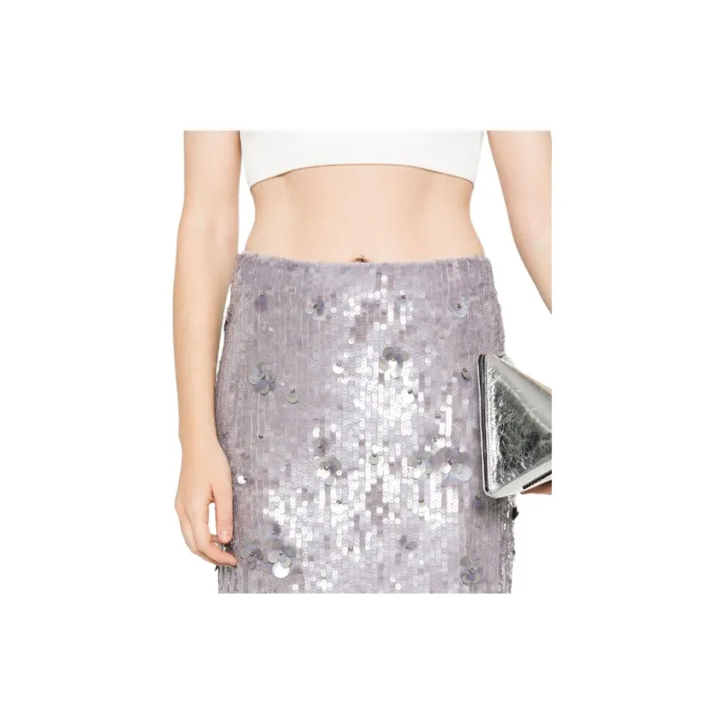 PAROSH FW24 Casual Long Skirts Women's Nickel Gray-4
