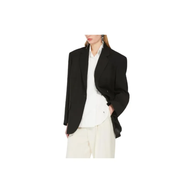 WEEKEND MaxMara Bravo Collection Oversized Woollen Cloth Blazer Business Suit Women's Black-4