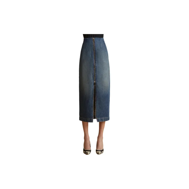 KHAITE The Ruly Denim Midi Skirt-1