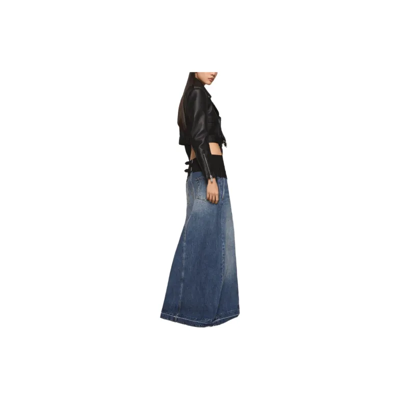 Stella McCartney Front Slit Frayed Edge Denim Maxi Skirt-2