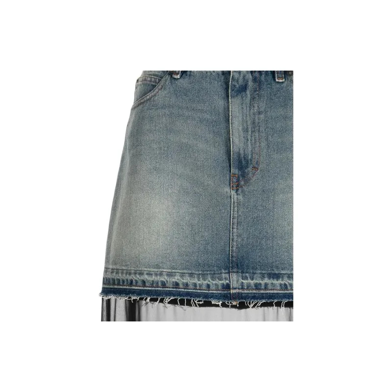 Ports 1961 Sheer-panel Washed-denim Skirt-2