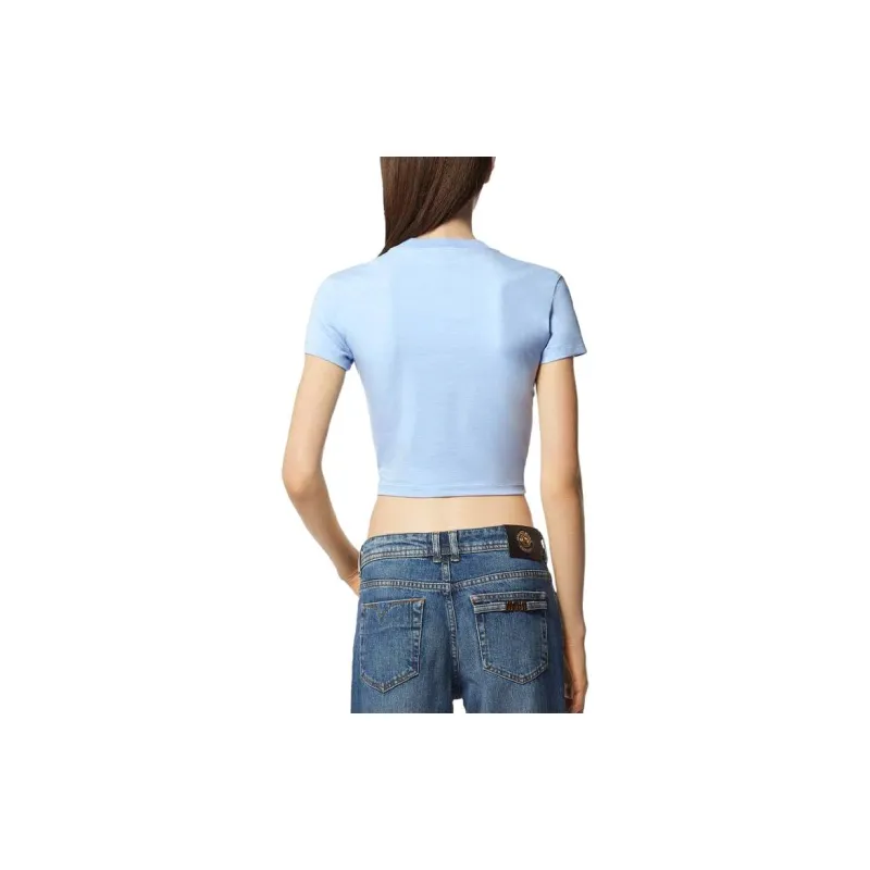 VERSACE JEANS COUTURE Glitter logo Cropped Cotton T shirt-3