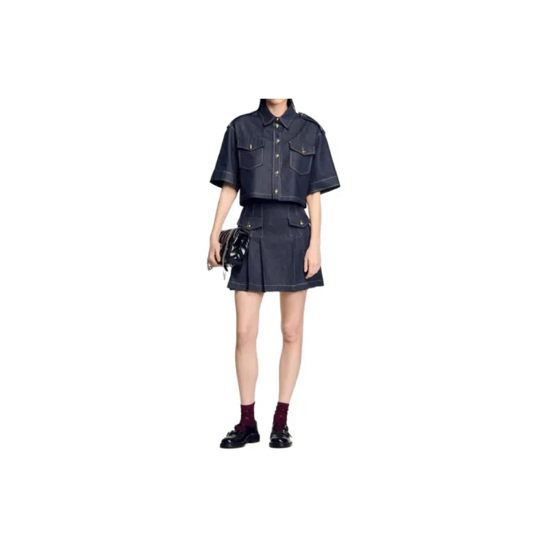 Sandro Cropped Denim Shirt-3