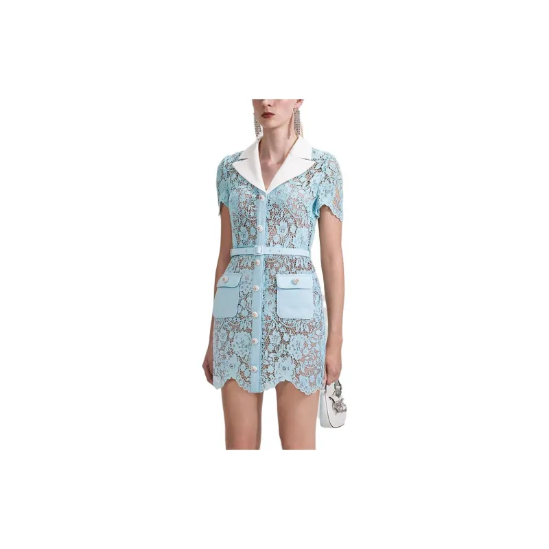 Self portrait Short Sleeved Dresses Women's Misty Blue-2