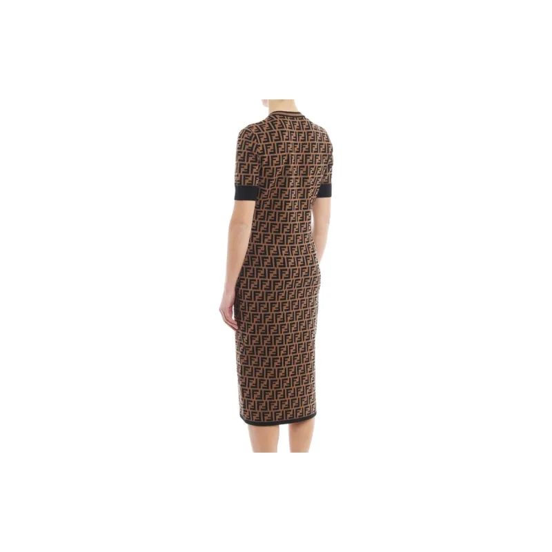 FENDI Short Sleeved Dresses Women's Brown-3