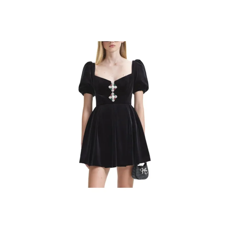 Self portrait Short Sleeved Dress Women's Classic Black-1