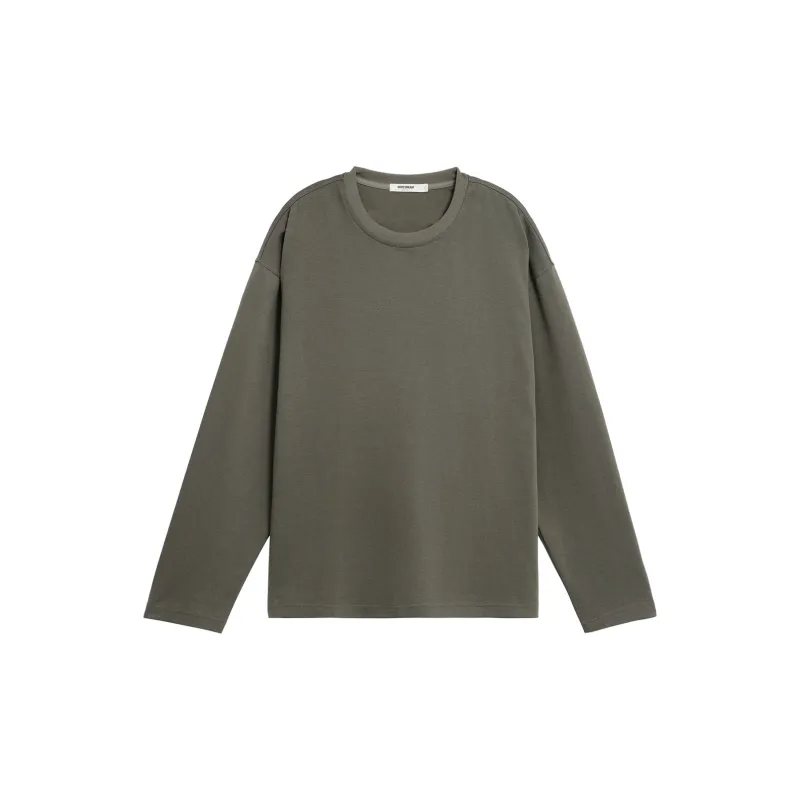 Bodydream American Loose Fit Solid Color Crew Neck Long Sleeved T Shirt Unisex-0