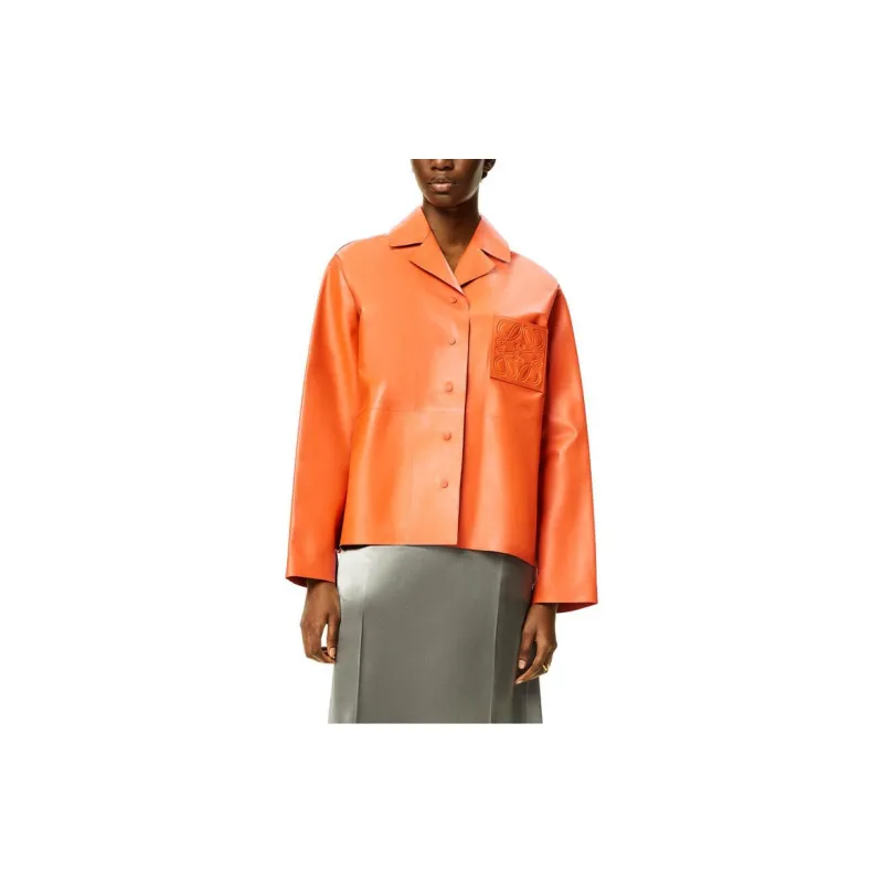 LOEWE Logo Embossed Leather Jacket-2