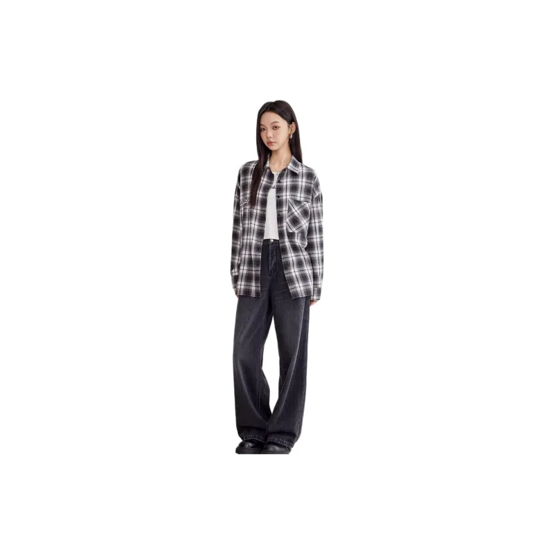 A21 Shirt Women's Black Gray Plaid-3