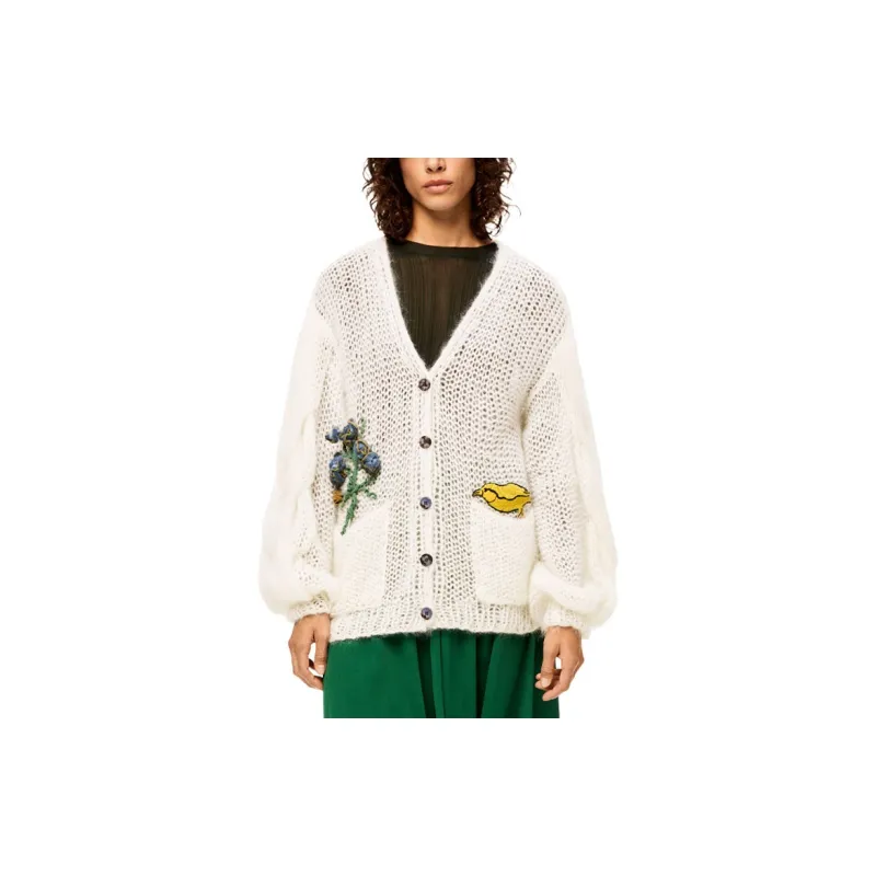 LOEWE Herbarium Mohair Cardigan 'White/Multicolor'-1